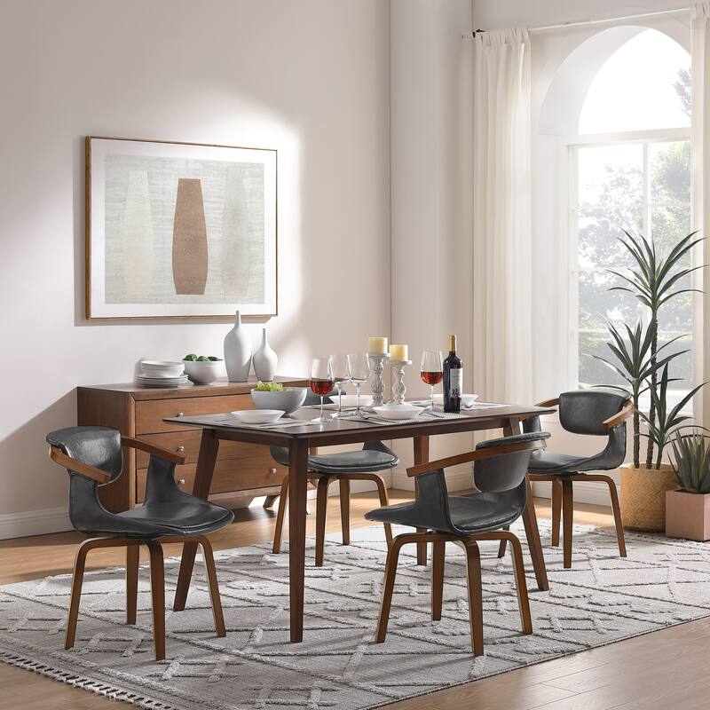 Art Leon Set of 4 Wood and Faux Leather Swivel Chairs - Grey