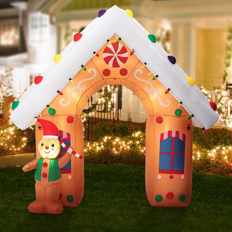 Glitzhome 8FT Lighted Gingerbread House Inflatable Decor