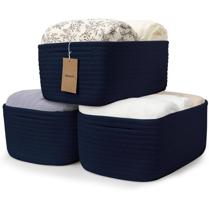 3-Pack Shelf Baskets for Organizing, Storage Baskets, Storage Organizer - 1.5"L x 0.5"W x 1"H - NavyBlue