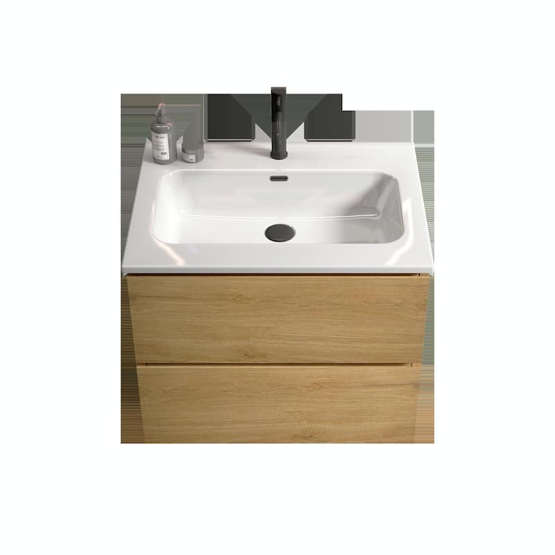 Wall-Mount 24" Bathroom Vanity with Ceramic Sink - One Faucet Hole