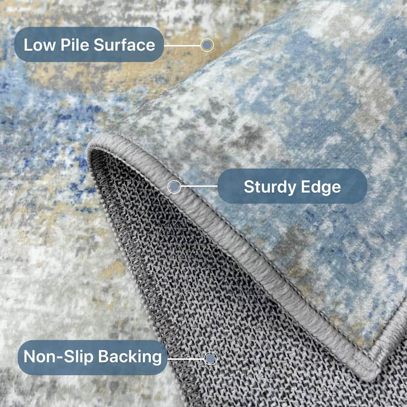 Mcow Modern Abstract Blue & Cream Low-Pile Area Rug