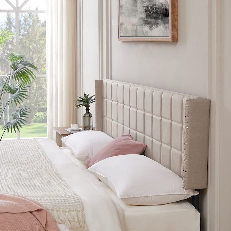 Javlergo Queen/King Size Adjustable Upholstered Headboard, Modern Wingback Headboard with Double Nailhead Trimming