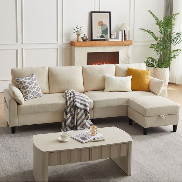 Modern Sectional Sofa Couch L Shaped With Chaise Storage Ottoman