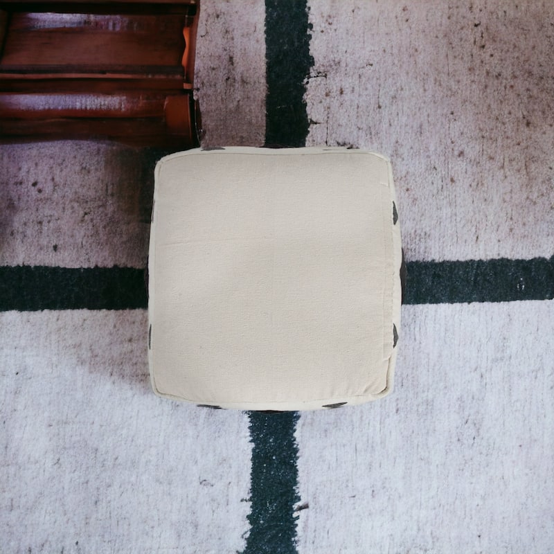 HomeRoots 18" White 100% Cotton Ottoman