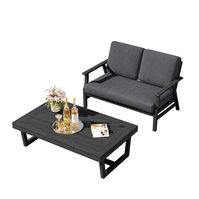 2-Piece Teak Outdoor Loveseat Set with Table.