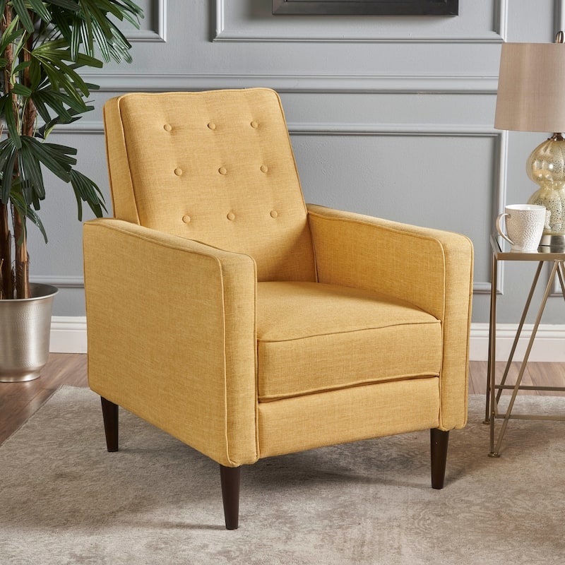 Mervynn Mid-Century Modern Button Tufted Fabric Recliner by Christopher Knight Home - Muted Yellow