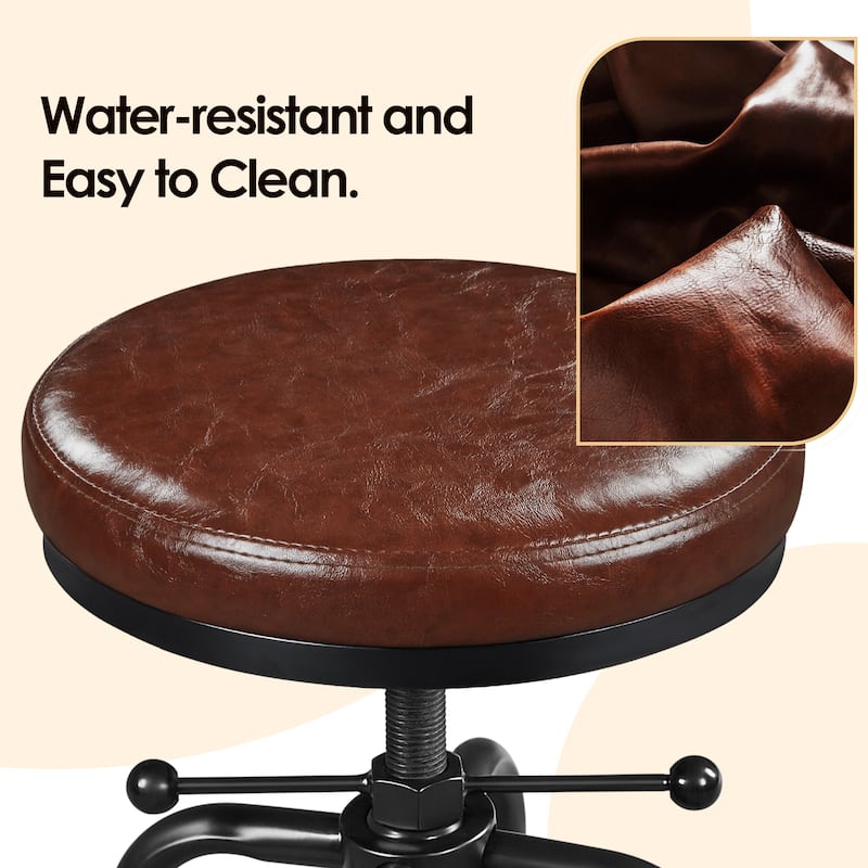 Yaheetech Faux Leather Industrial Swivel Bar Stool with Adjustable Height Round Metal Stool