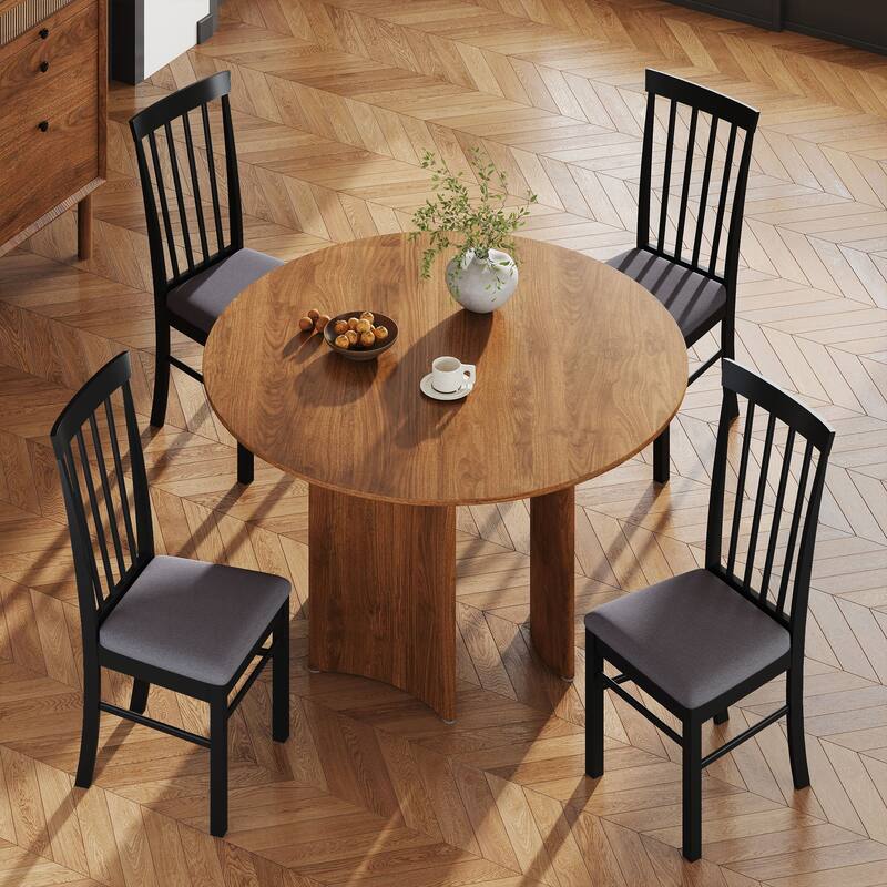 Black-Grey Rubberwood Dining Chairs Set of 2 with Foam Cushion Seats - 17.1" W x 20.1" D x 37" H