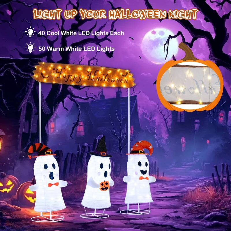 Costway 4 Pcs Halloween Decoration with Gate, Happy Halloween Sign, - As Picture Shows - See Details