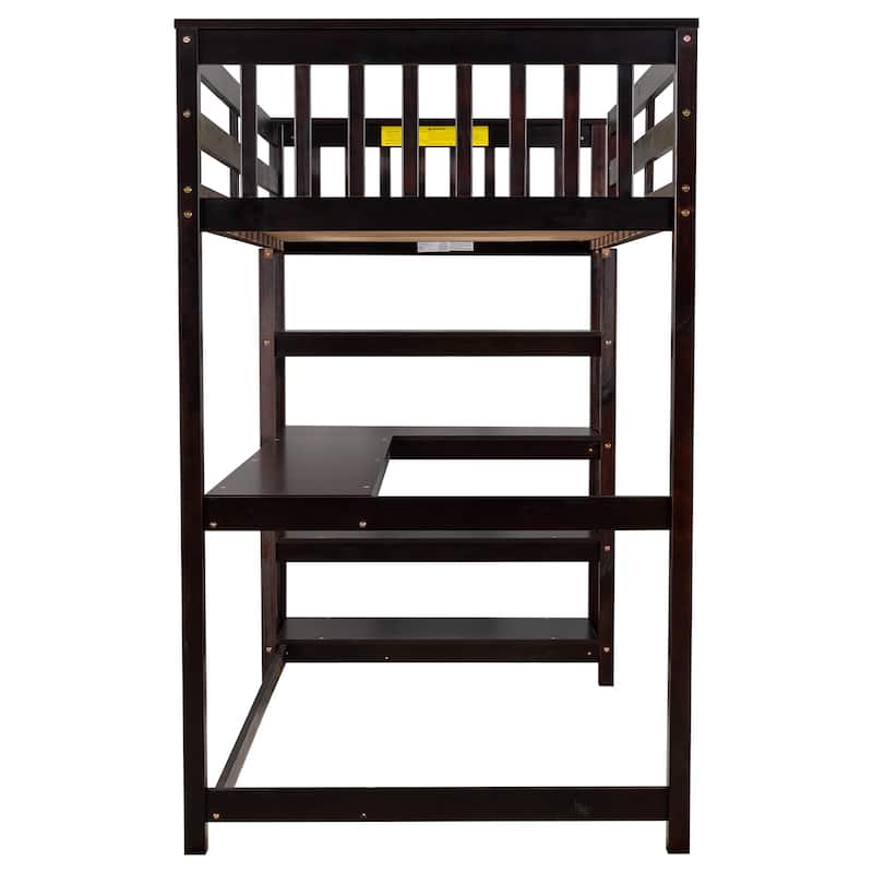 Solid Wood Loft Bed with Integrated Desk