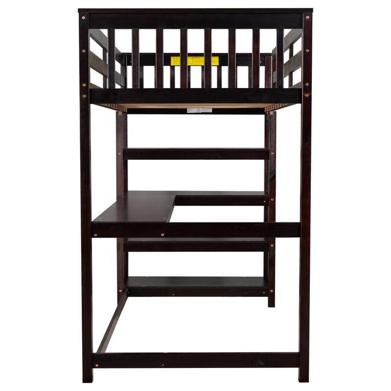 Twin/Full Loft Bed with Desk and Shelves, Wooden Loft Bed for Children's Bedrooms, Small Space, Space-Saving