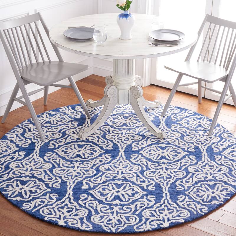 SAFAVIEH Handmade Blossom Mahalia Modern Floral Wool Rug - 6' x 6' Round - Navy/Ivory