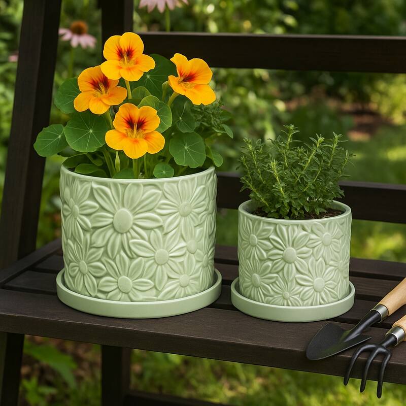 Ceramic Daisy Flower Planter (Set of 2) - 6"