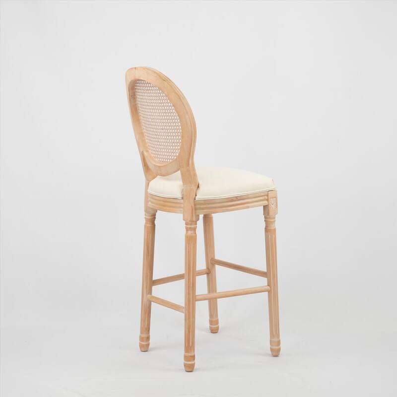 Modern Set of 2 Round Back Dining Chairs with Burlap Upholstered Seat and Wooden Legs for Dining Room, Bar and Living Room
