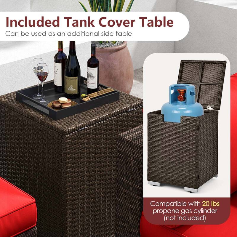 Gymax Set Of 7 Furniture Set w/32'' Fire Pit Table & Propane Tank