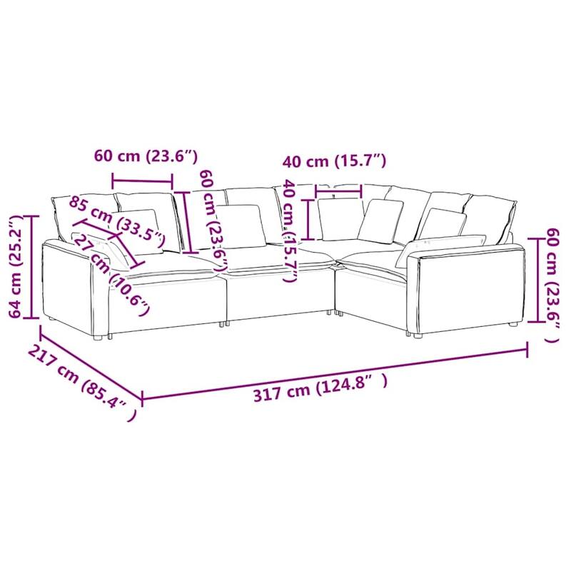 vidaXL Modular Sofa Dark Grey Velvet (100% Polyester), Foam, Metal - 85.4 x 124.8 x 25.2 in