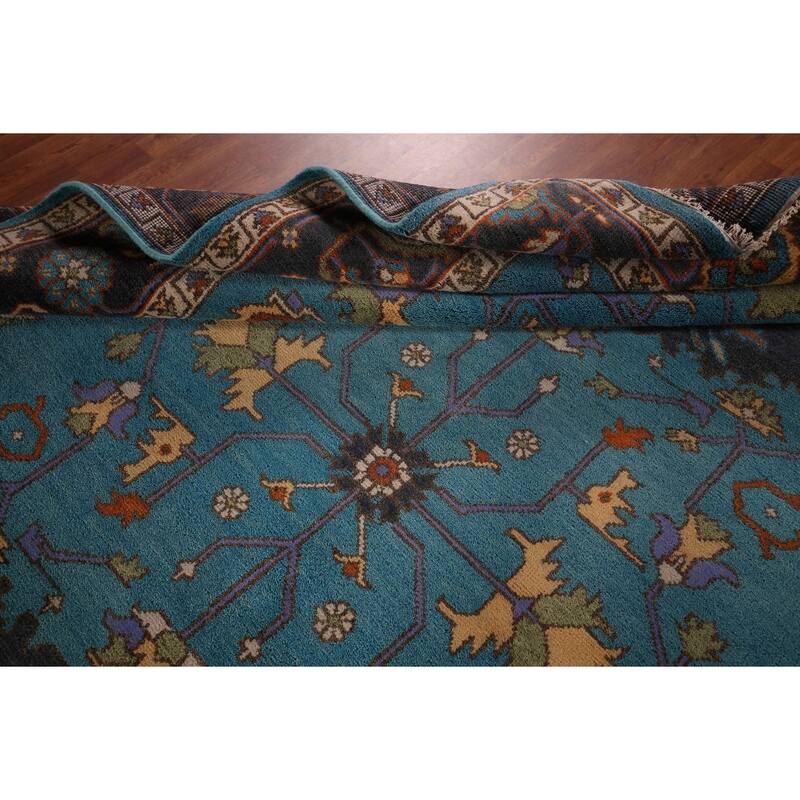 Blue Oushak Oriental Area Rug Handmade Wool Carpet - 8'11" X 11'8"