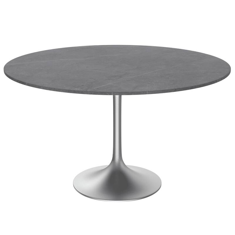LeisureMod Verve 48" Round Dining Table with Sintered Stone TableTop and Brushed Chrome Base for Kitchen & Dining Room