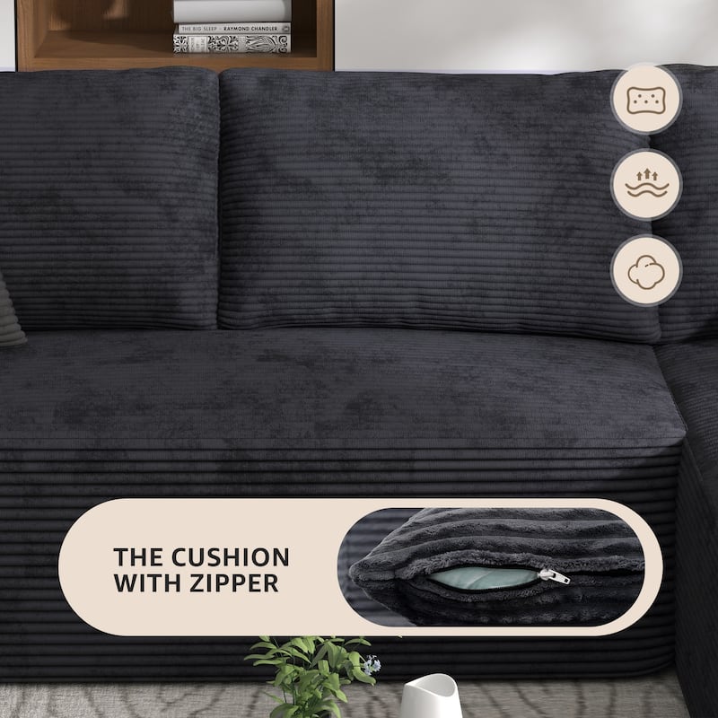 Corduroy L-Shaped Sofa Modular Movable Applicable Living Room Furniture Sets