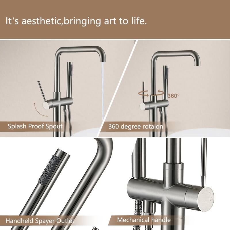 Topcraft Floor Mounted Bathtub Filler with Handheld Showerhead