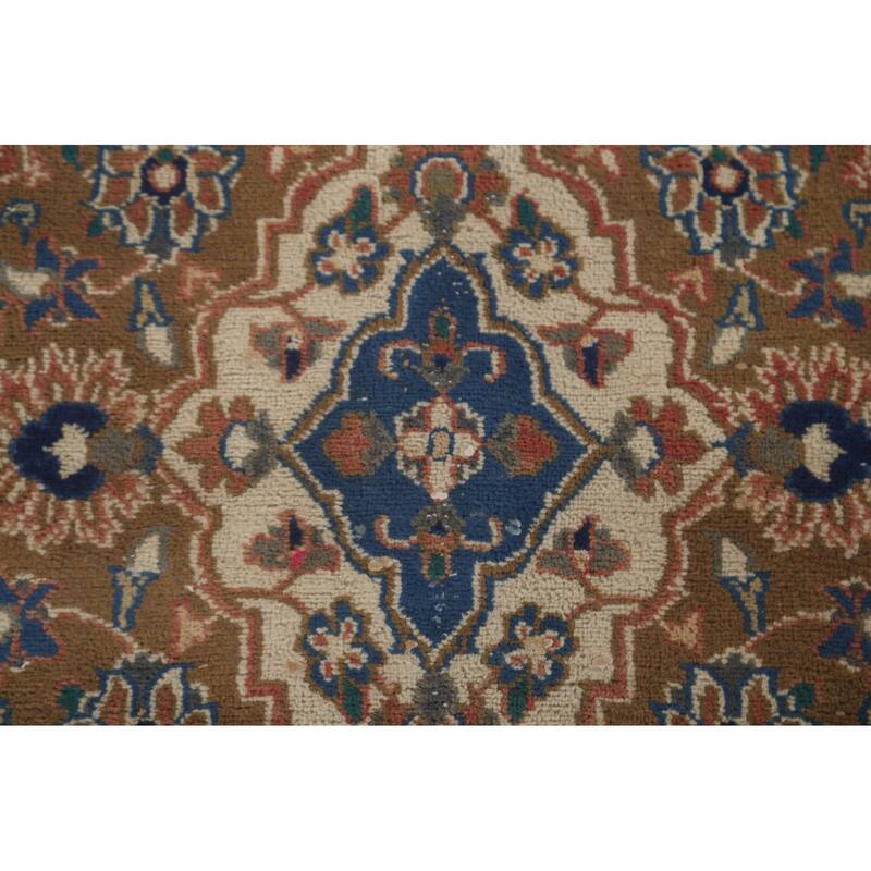 Orange Traditional Mashad Persian Vintage Rug Handmade Wool Carpet - 6'3"x 9'0"
