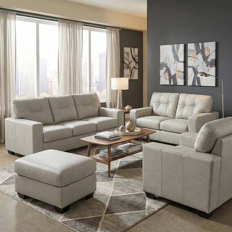 Roundhill Furniture Holmes Leather 4-Piece Living Room Set
