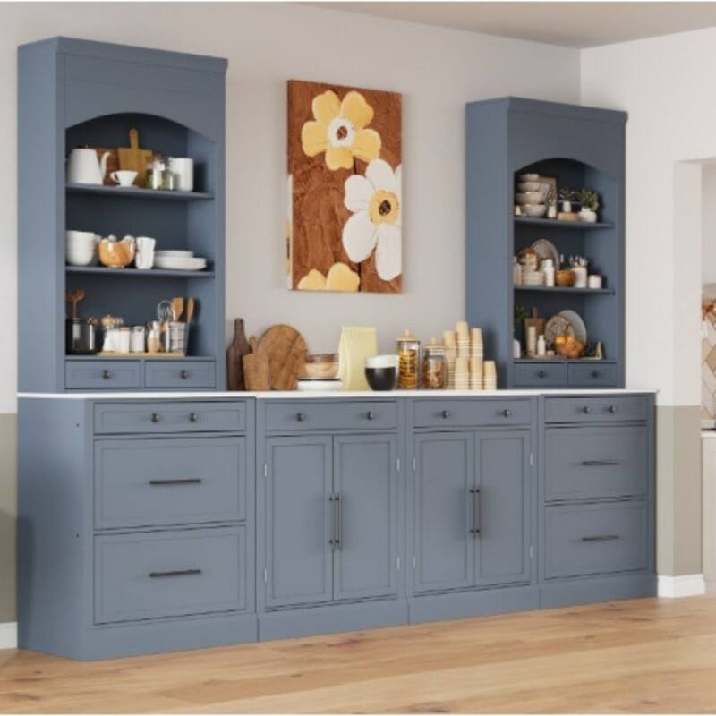 High Kitchen Pantry, Tall Kitchen Hutch, Display Cupboard Cabinet with Adjustable Shelf - Grey+Set of 4
