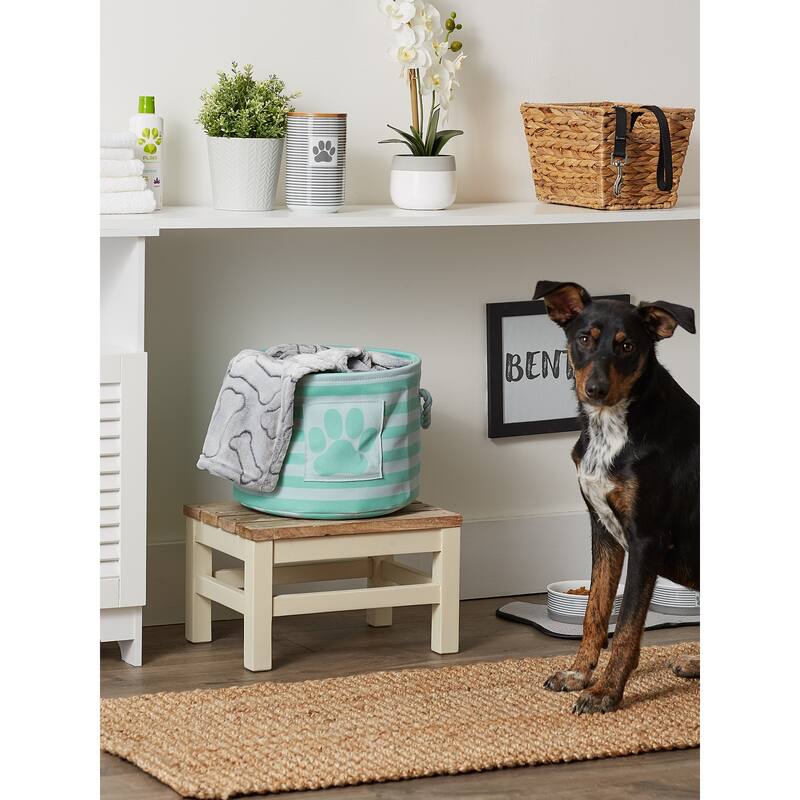 Bone Dry Polyester Pet Bin Stripe With Paw Patch Black Rectangle Large