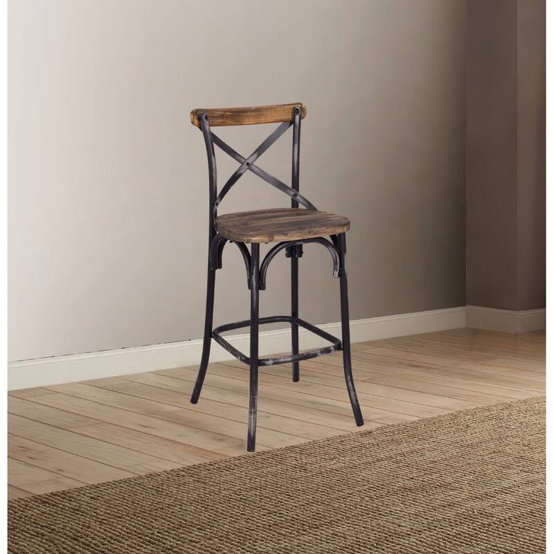 Bar Chair, Walnut & Antique Black - 43.31 H x 20.08 W x 18.12 L Inches