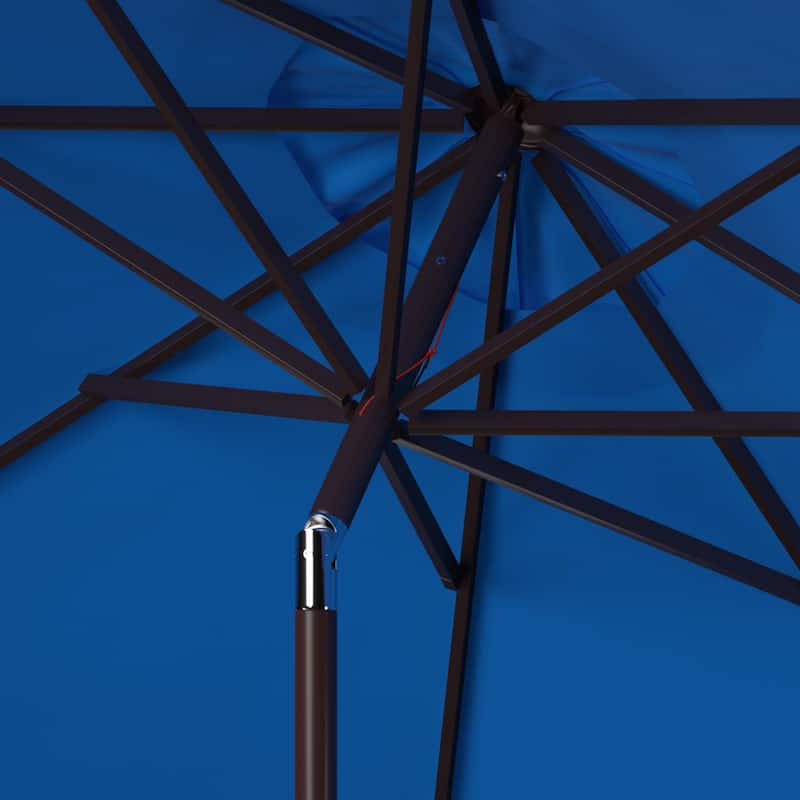 SAFAVIEH Sinica Aluminum Tilt And Crank 9-Foot Crank Market Patio Umbrella with Flap