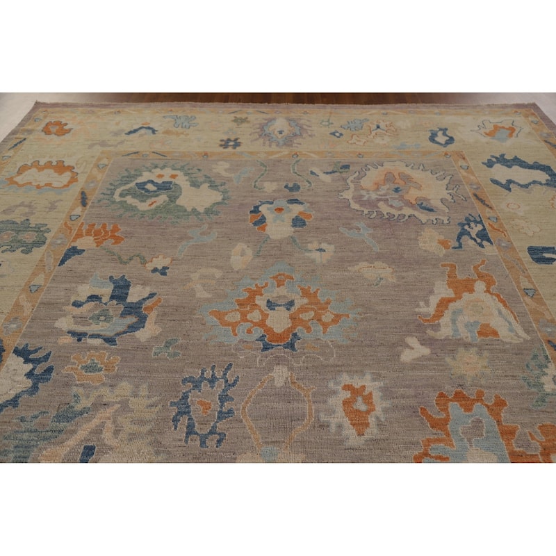 Floral Oushak Turkish Area Rug Handmade Grey Wool Carpet - 9'4"x 12'2"