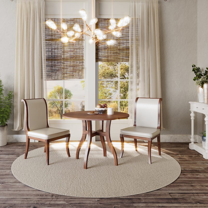 Traditional Kitchen Set with Upholstered Chairs and Round Dining Table - White Walnut