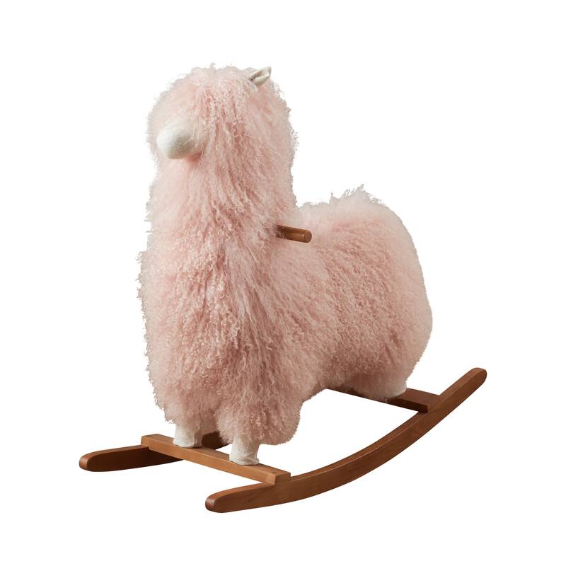 Kids Rocking Chair With Mongolian Lamb Fur Llama Design - Rose