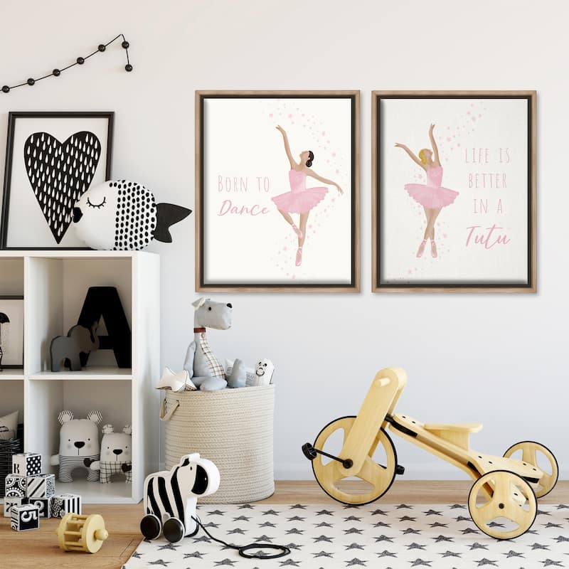 Stupell Inspiring Ballerina Sentiments Framed Floater Canvas Wall Art Design By Chen Alyesh (Set of 2)