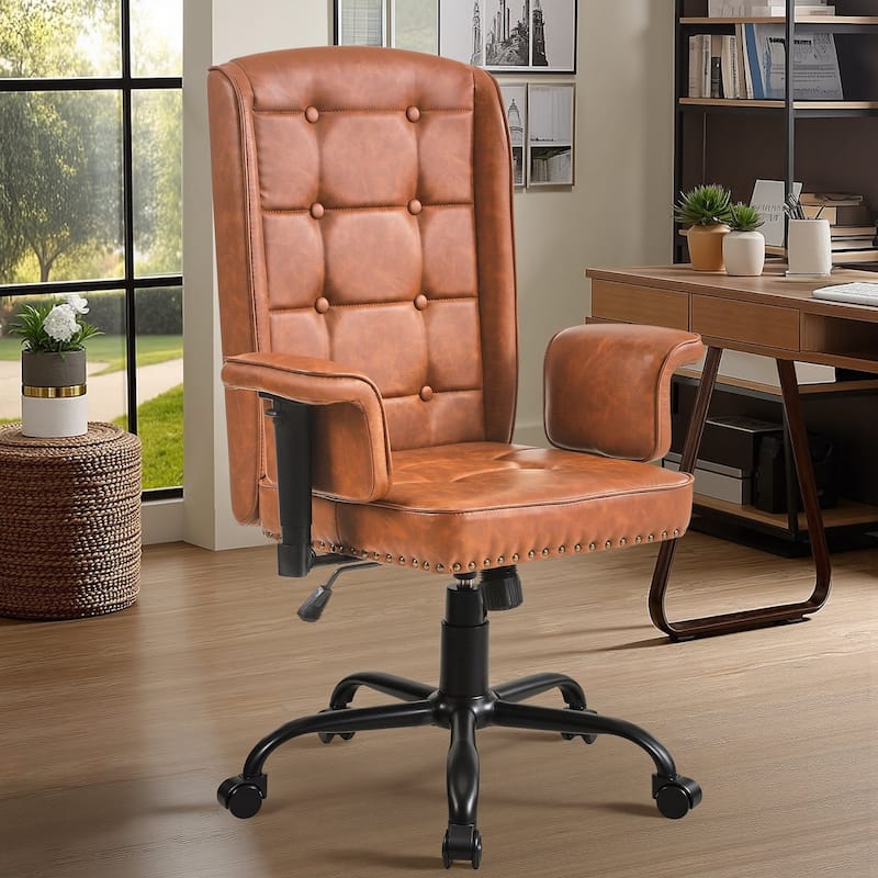 Javlergo Adjustable Home Office Desk Chair Desk Chair Executive Office Chair Computer Chair Ergonomic Mid Back with 360° Swivel - Brown