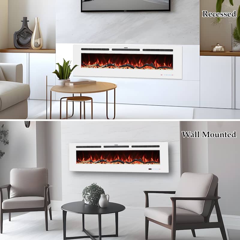 Electric Fireplace Inserts, Wall Mounted with 13 Flame Colors, Thermostat in Black