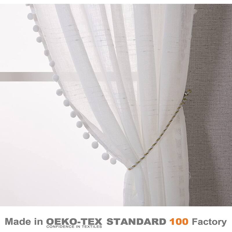 DriftAway Laura Pom Pom Sheer Window Curtain Panel Pair