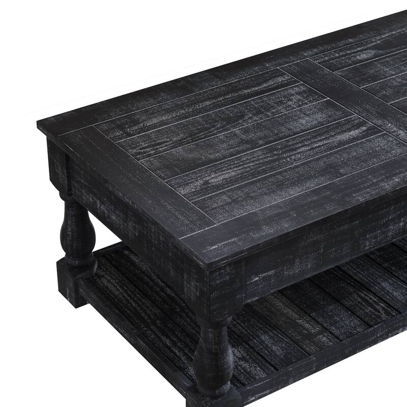 Retro Lift-Top Coffee Table with Hidden Compartment & Lower Shelf