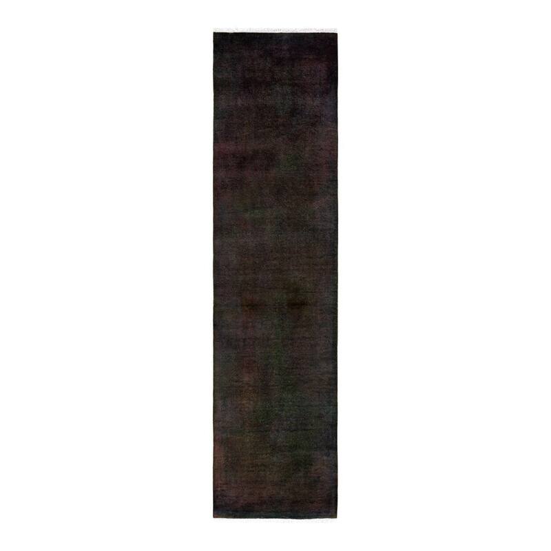 Overton Hand Knotted Wool Vintage Inspired Modern Contemporary Overdyed Black Runner Rug - 2' 6" x 10' 2"