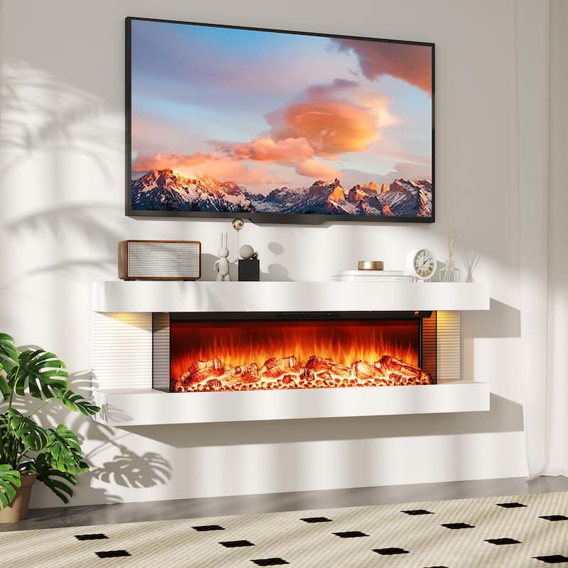 Gymax 18'' 3-Sided Wall Mounted Electric Fireplace w/ 32''Wide