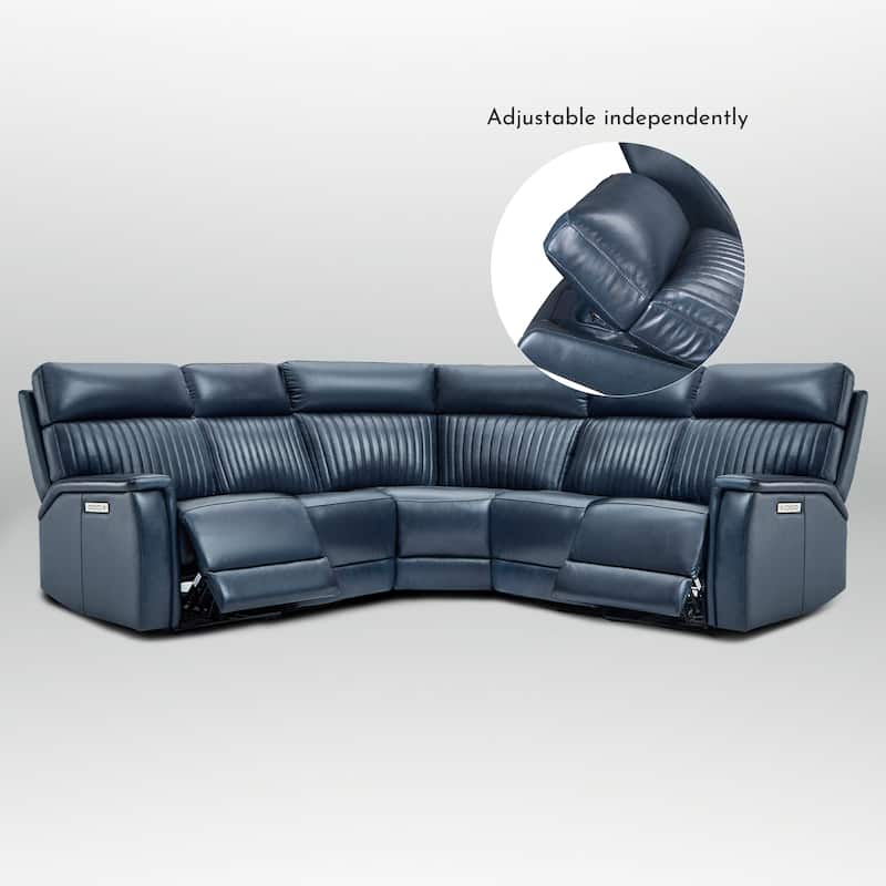 5PCS, 2 power Recliners, Leather Reclining Sectional with Power headrest & lumbar