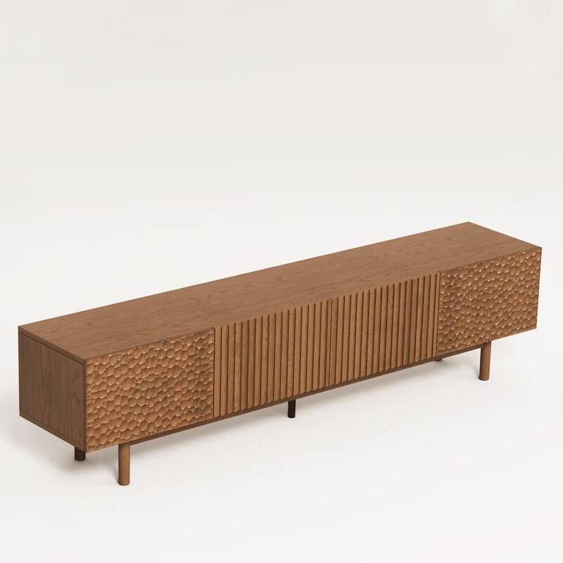 86.6'' Modern Wood TV Stand with Textured Doors & Storage, Media Console for Living Room & Bedroom, Fits TVs up to 90''