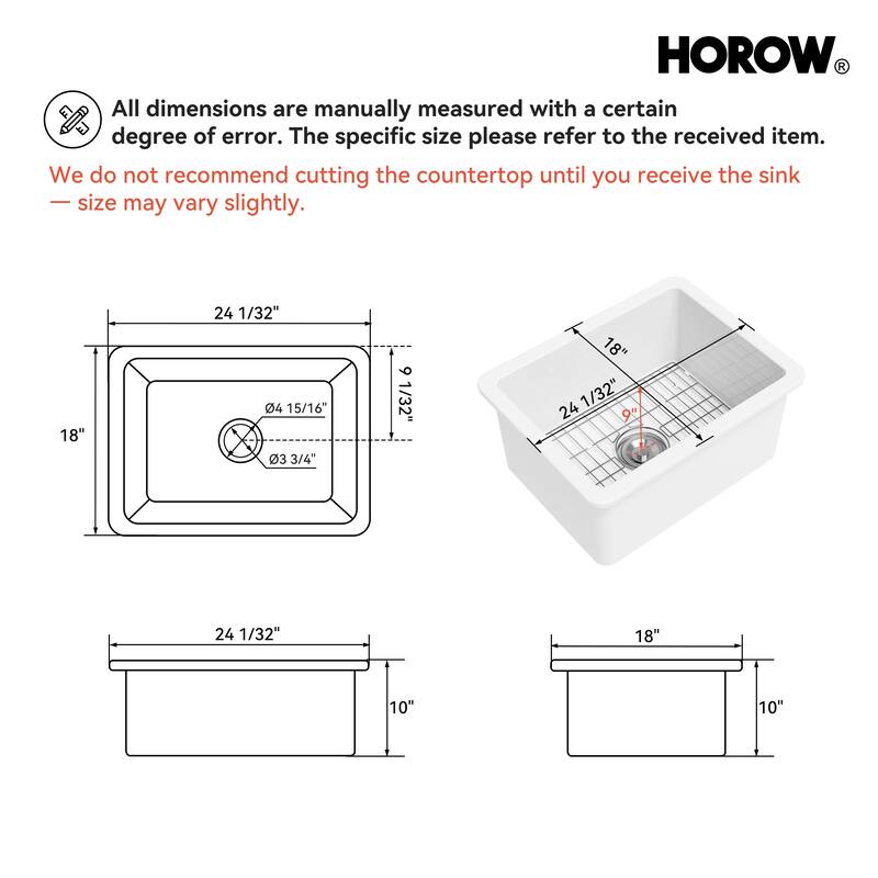 CozyStream 24 in. Undermount/Drop-In Single Bowl White Fireclay Kitchen Sink with Bottom Grid and Strainer