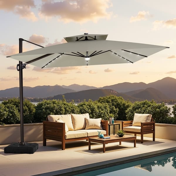 high end patio umbrella square base Best Choice Products 10x10ft 2-Tier Outdoor Solar LED Cantilever w/ Included Every tile captures the growth of the family 11 x 11FT Outdoor Patio