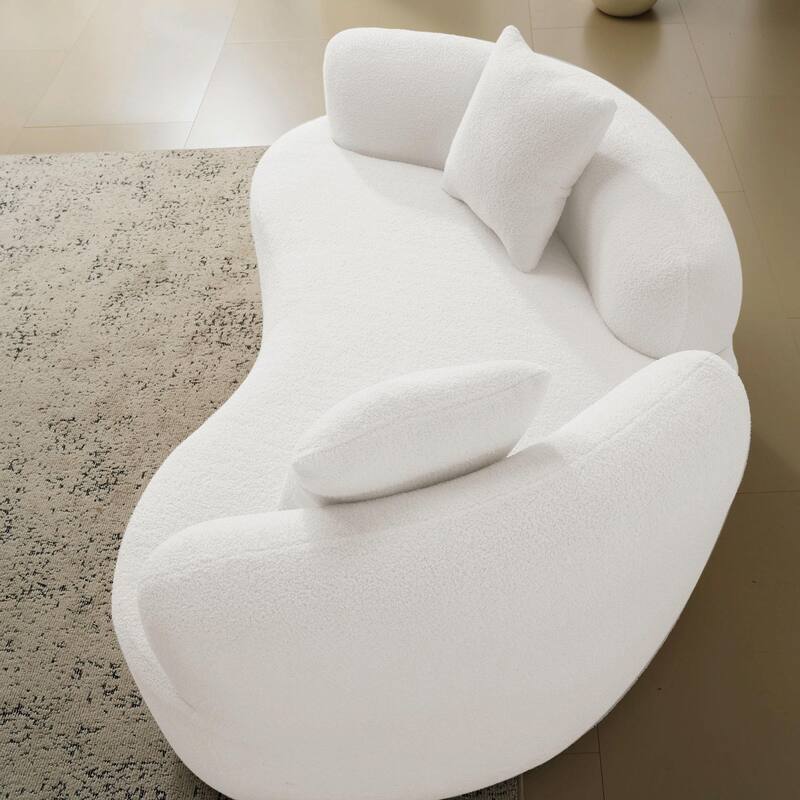 66.93" Curved Loveseat - White Full Compression Sponge Sofa with Teddy Velvet Fabric