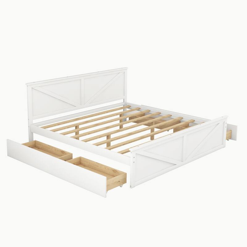 Wooden Platform Bed with Four Drawers
