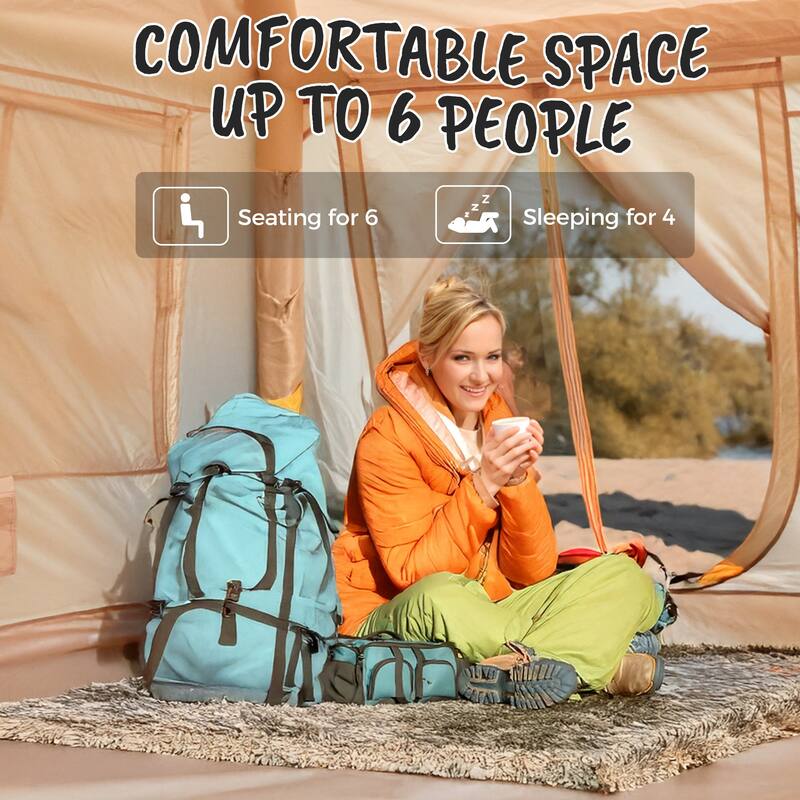 Erommy Inflatable Camping Tent, Glamping Tents 4 Season Waterproof Windproof Cotton Tent with Stove Jack & Mesh Windows & Pump