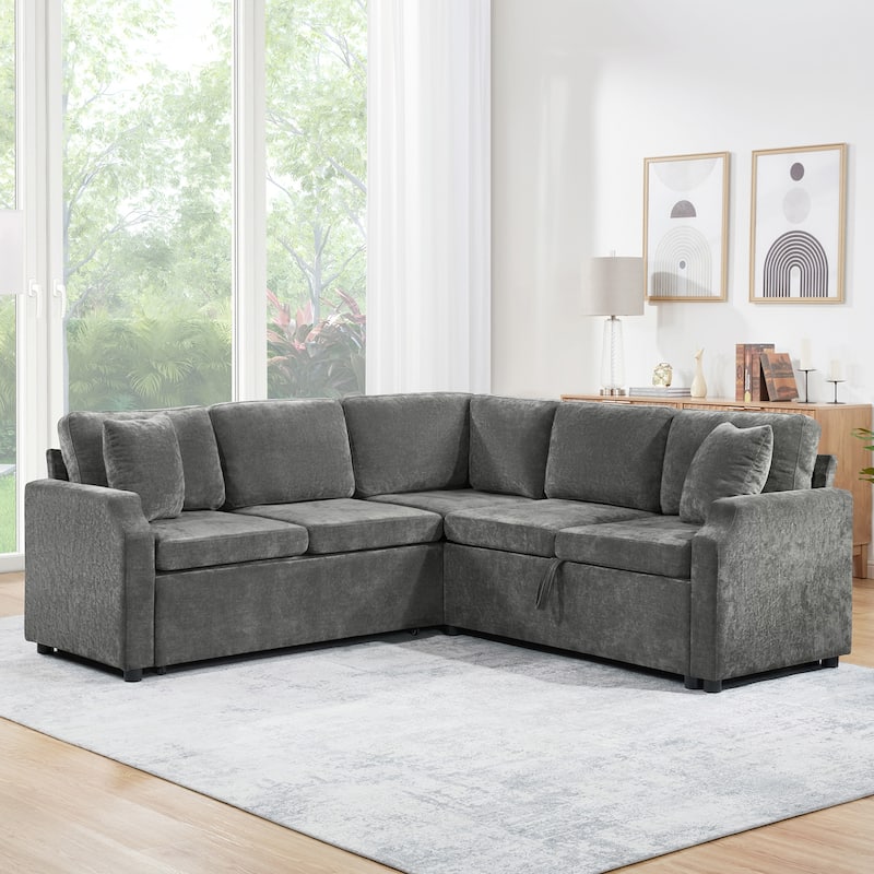 Roomfitters L-Shaped Sectional Sofa Bed with Sleeper and Hidden Storage Compartment for Living Room