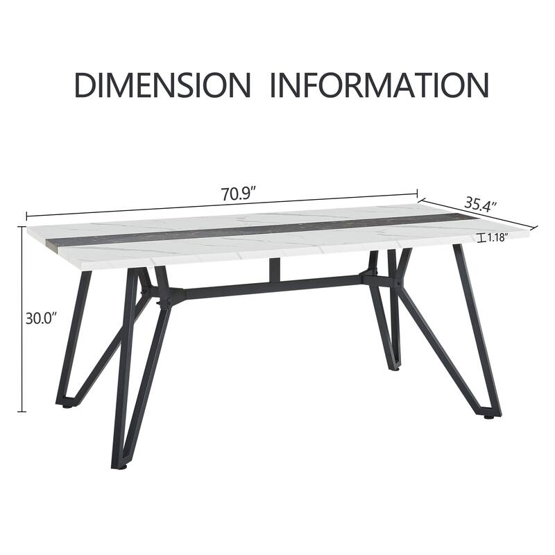 70.9"Rectangular Large Dining Table, Marble Grain Waterproof Large Desk for 6 People， NO CHAIRS