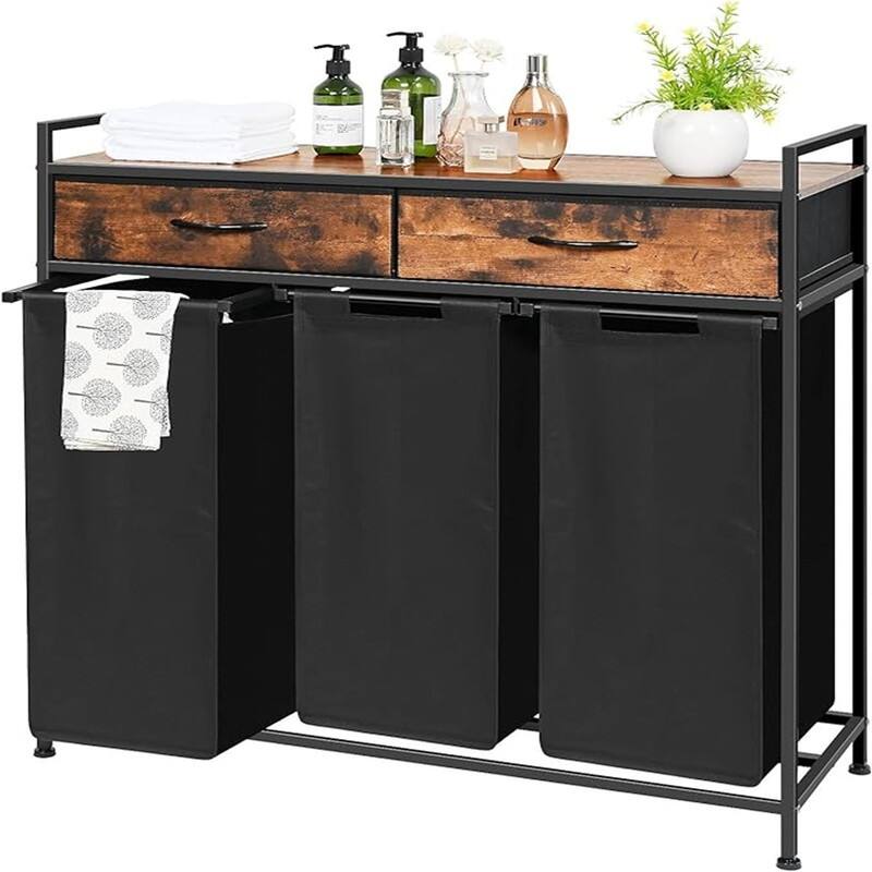 Laundry Sorter 3 Section - 42.51"L x 14.17"W x 33.46"H - 42.51"L x 14.17"W x 33.46"H - Rustic Brown + Black